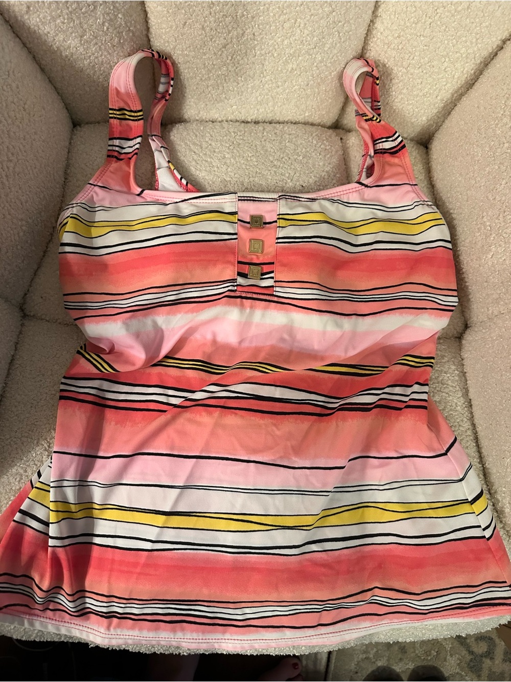Liz Claiborne Coral Striped Swim Top size 12‎